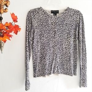 Silk Leopard Print Button Up Sweater